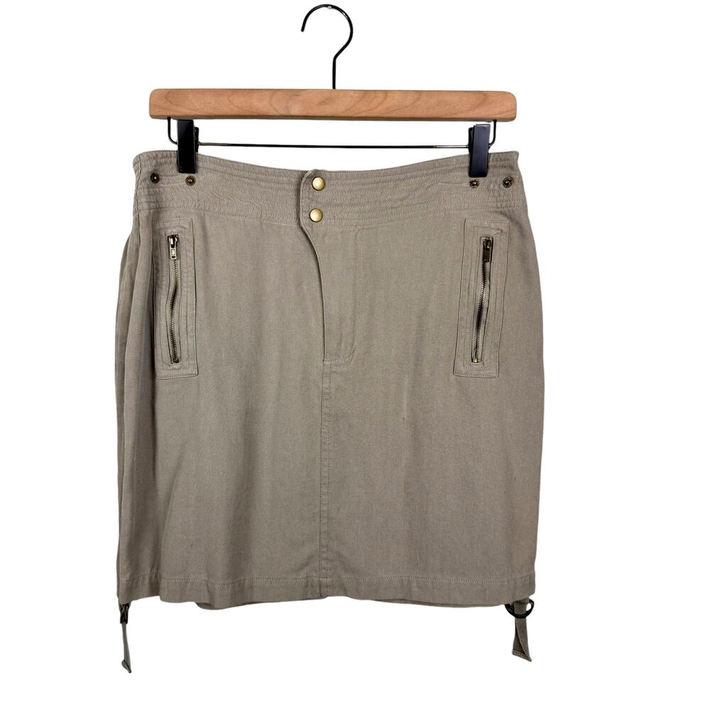 Kate Landry 100% Silk Knit Taupe Green Moto Mini Skirt